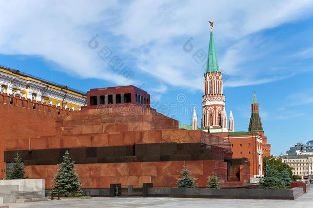 列宁陵墓和克里姆林宫塔楼。莫斯科。