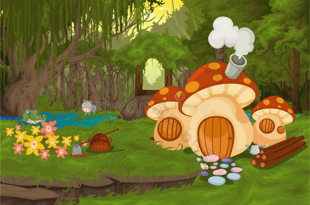 矢量景观蘑菇屋