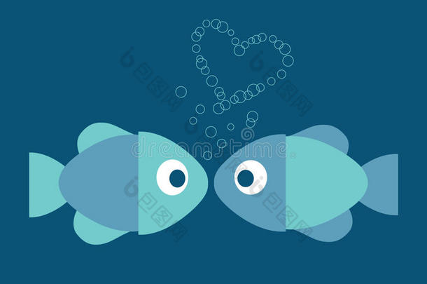 《爱情与心》中的两条<strong>鱼</strong>的蓝色插图