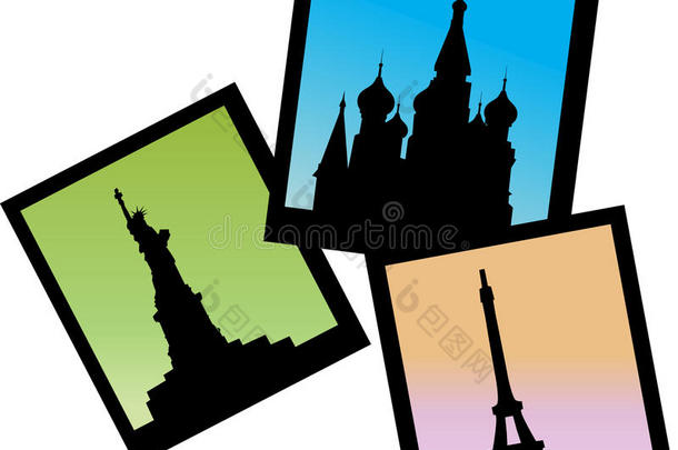 三张莫斯科、巴黎和纽约的照片