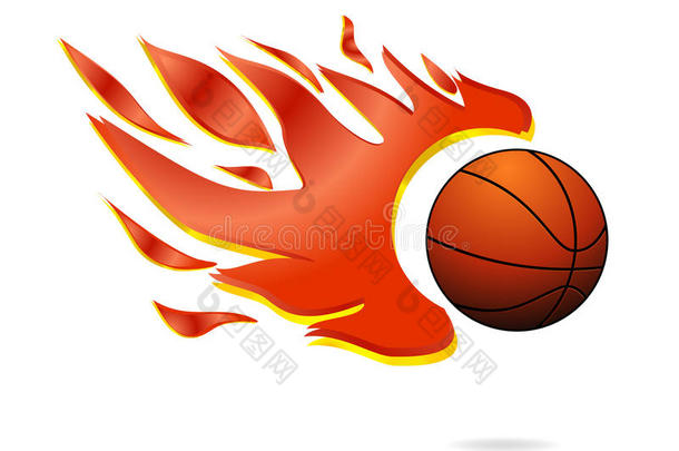 红色火焰和飞行橙色篮球标志