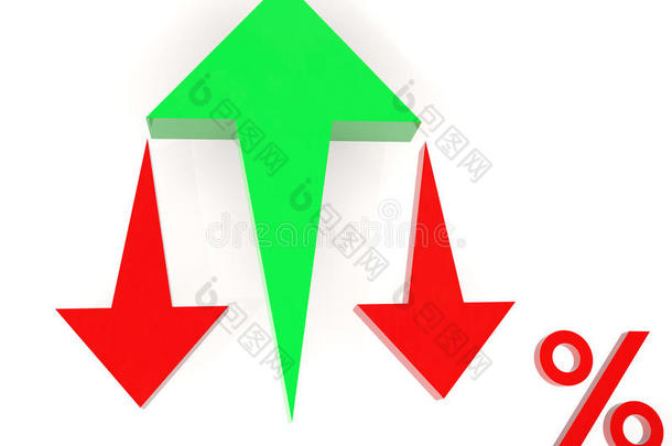 绿色箭头向上，红色箭头向下至百分比