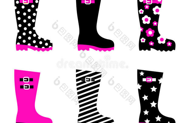 惠灵顿雨靴（粉色和黑色）