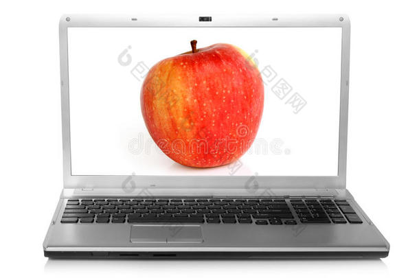 笔记本屏幕上的红苹果