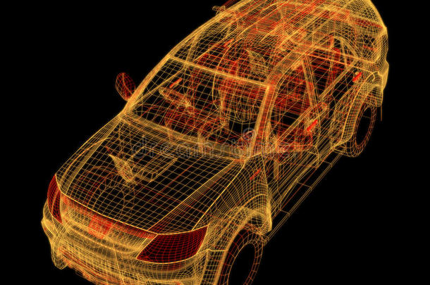 汽车三维模型的发光线框