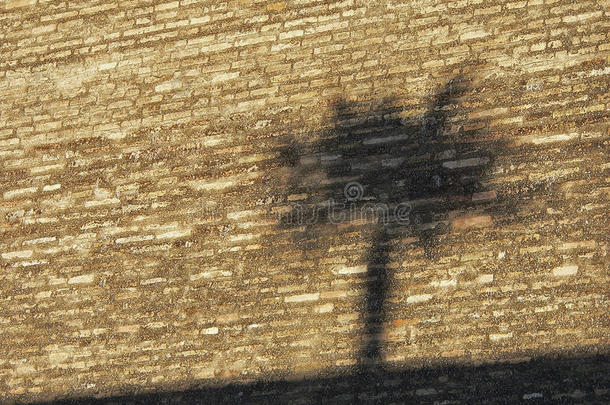 西班牙。萨拉戈萨。古墙上的影子