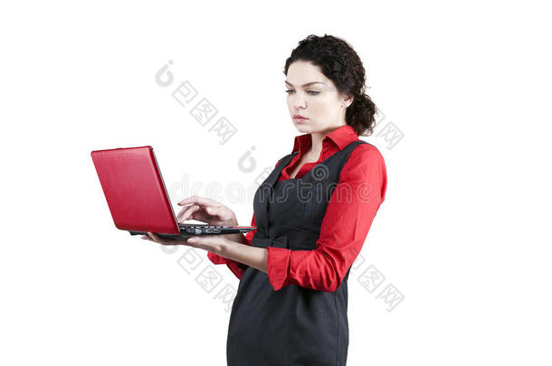 红色上网本的女人
