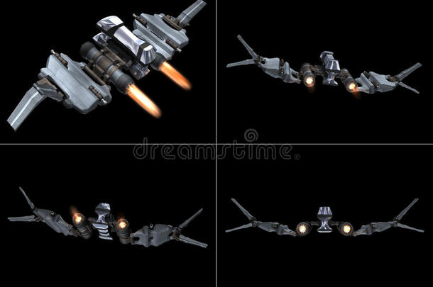 星际战斗机的四个后视图