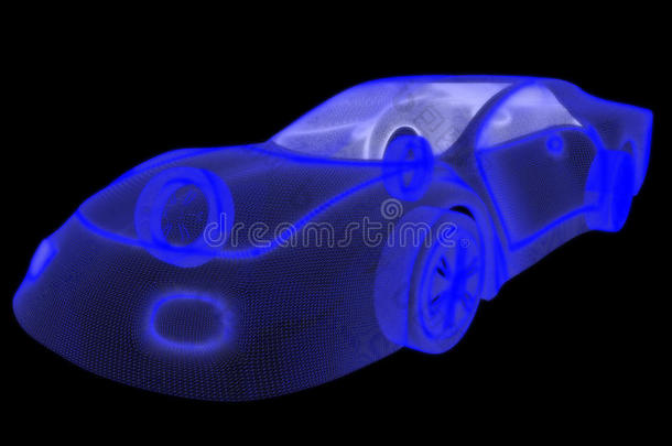 汽车三维模型的发光线框。
