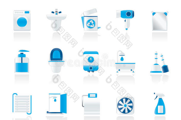 浴室和卫生间物品和图标