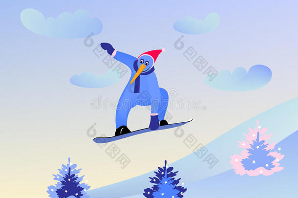 雪人和滑雪板。