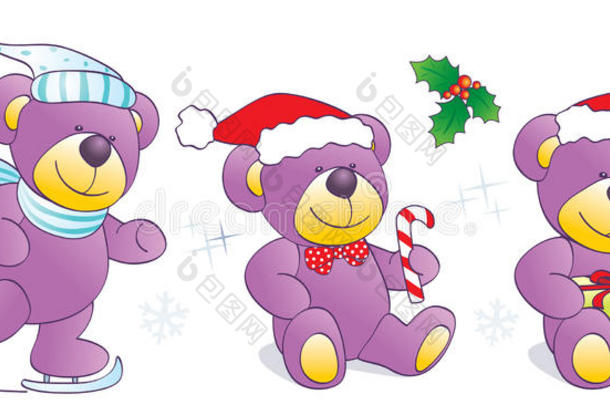 <strong>圣诞</strong>节，带溜冰鞋的冬季泰迪熊，糖果，