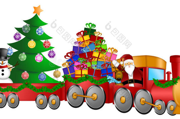 圣诞老人驯鹿雪人火车礼物圣诞树