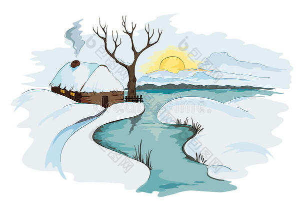 村庄，冬天的风景