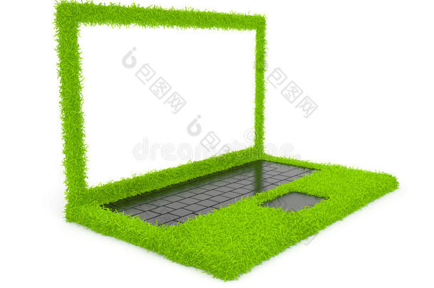 绿色电脑笔记<strong>本草</strong>3d。白色