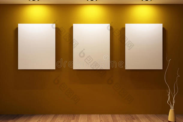 画廊。墙上的三块空白和装饰