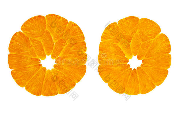 新鲜，成熟的橘子果实<strong>横切面</strong>。