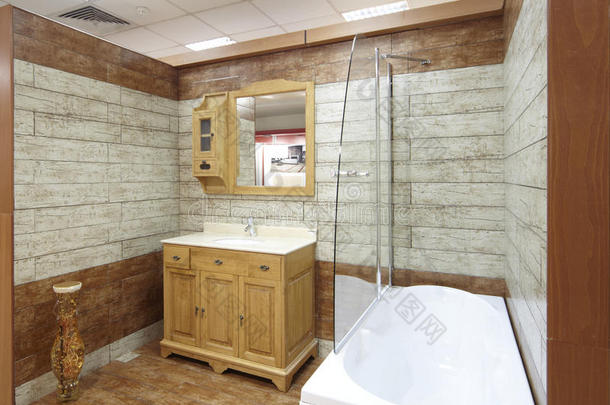 陈列室有瓷砖的浴室模型