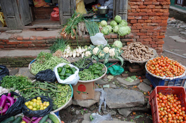 当地蔬菜展示-水果摊-尼泊尔