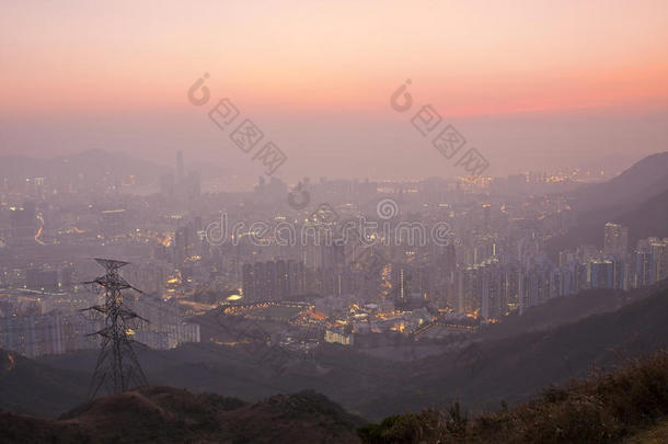 日落时分的香港市区