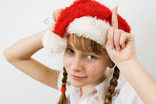 戴圣诞帽的少女