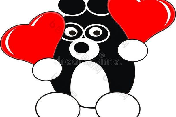 卡通熊猫宝宝玩具与红色的心