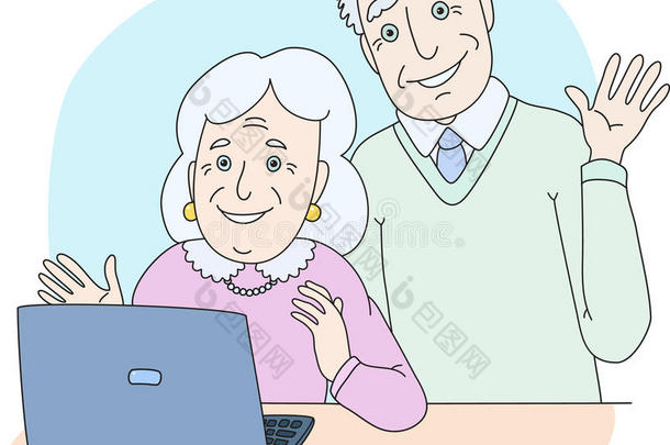老年夫妇在家使用电脑