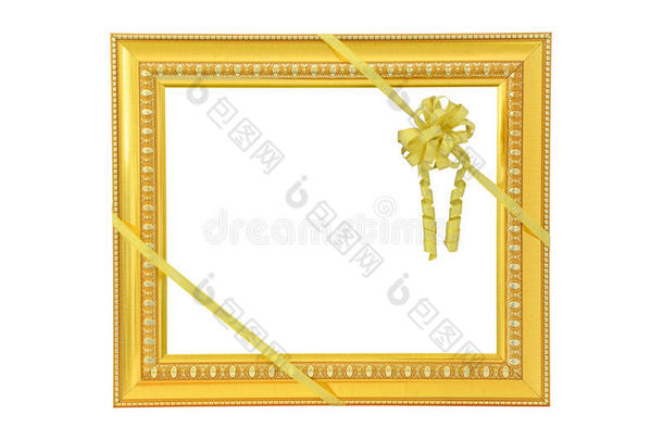 复古金色相框和金色丝带