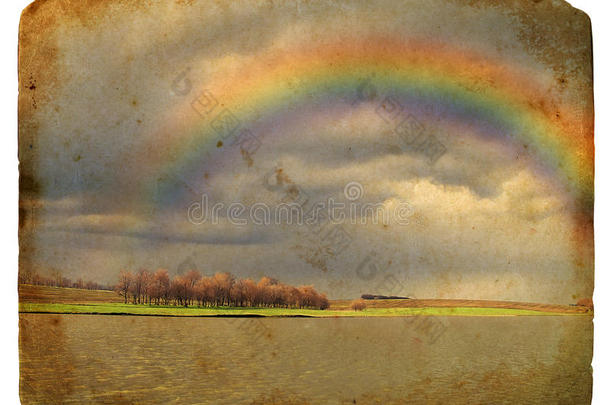 <strong>春色</strong>彩虹。旧明信片。