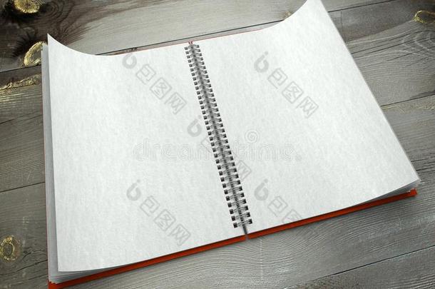 桌面纸纹理的三维开放空白笔记本