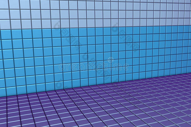 3d蓝紫色瓷砖墙面地板