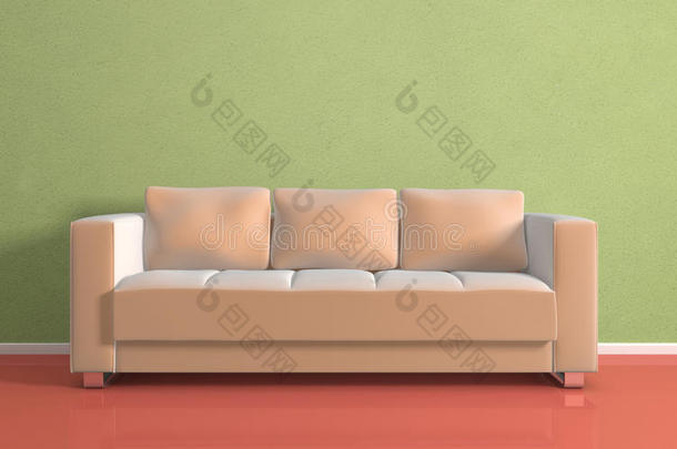 米色现代沙发。