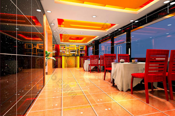 客厅和餐厅的三维渲染