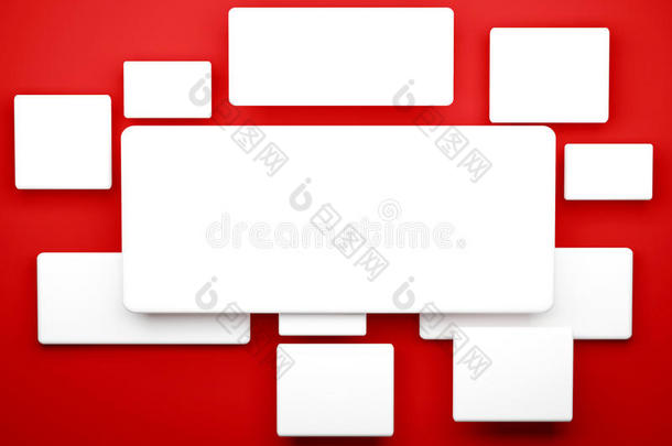 红色墙上有白色的<strong>空白图</strong>片。