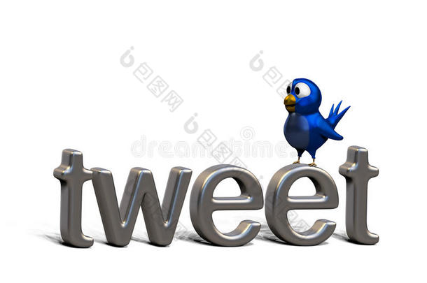 蓝色叽叽喳喳的鸟站在推特这个词上