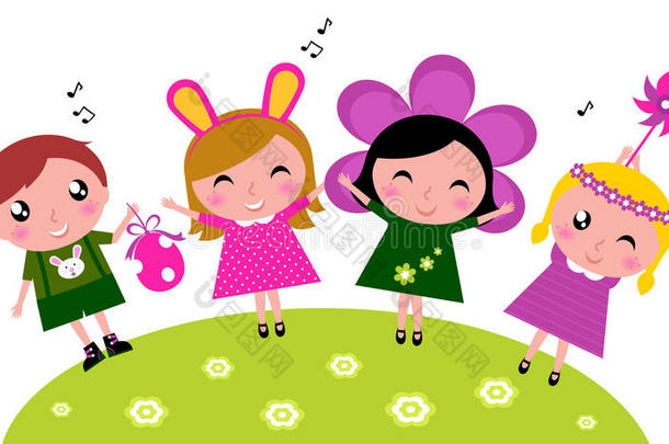 复活节可爱快乐派对孩子，春季庆典