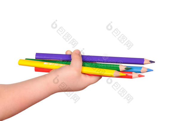 孩子们的手拿着五颜六色的铅笔