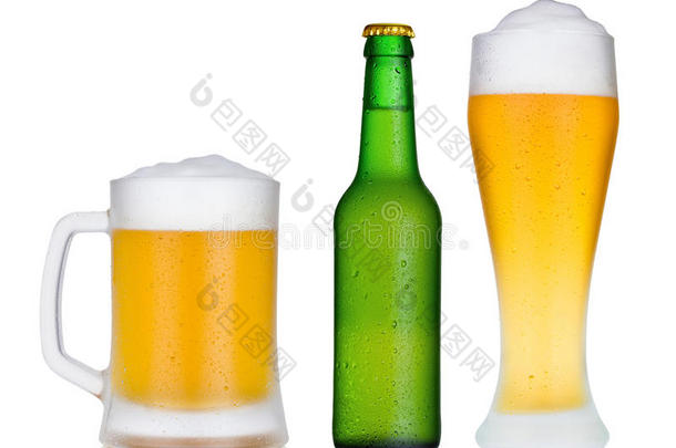 冰镇啤酒瓶和玻璃<strong>杯套</strong>装