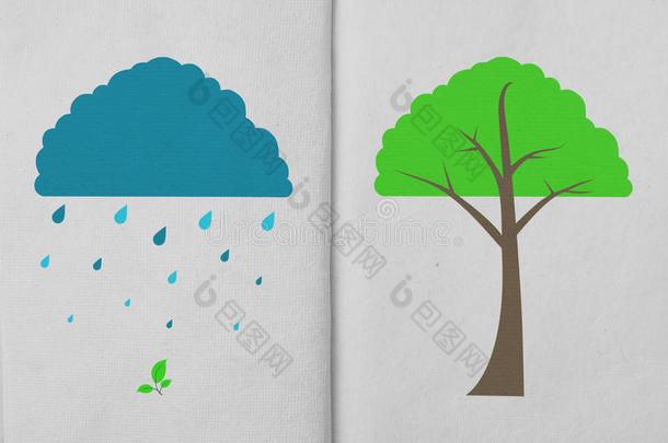 <strong>气象图</strong>标和树在手工纸上