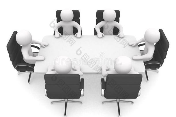 会议桌上的3D人员。 领导和团队