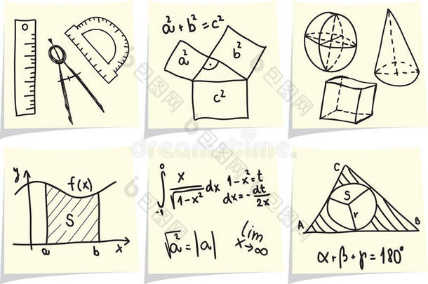 黄色<strong>便签</strong>上的数学图标