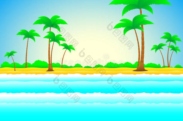 有棕榈和大海的夏日海滩