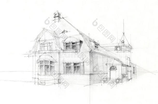 用铅笔在白纸上画出<strong>老房子的</strong>草图