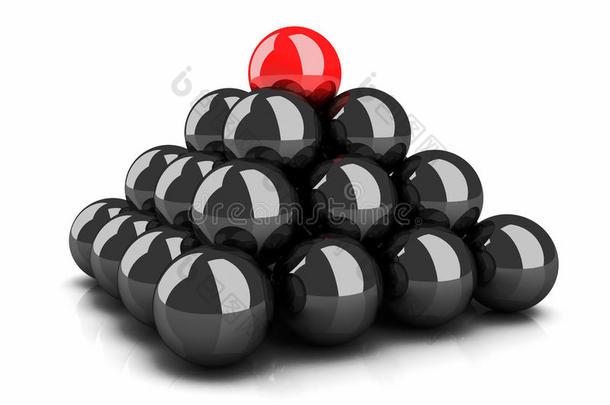 黑色球体金字塔和顶部红色球体领袖