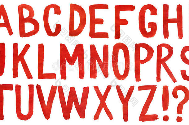 手绘红色水彩字母表