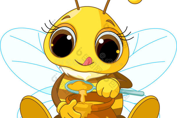 可爱的蜜蜂吃蜂蜜