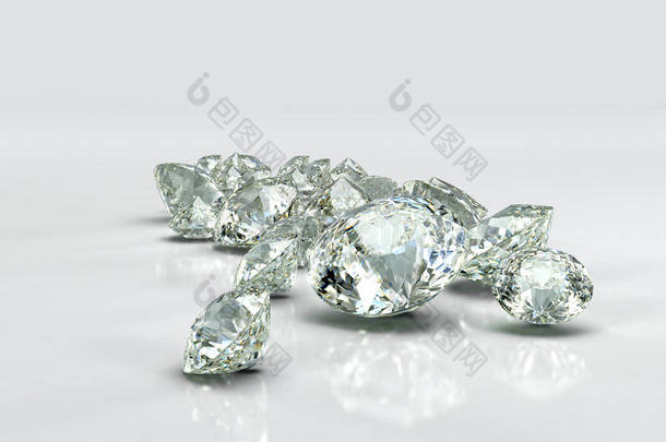 钻石珠宝大集团。具有反光表面的美丽形状的翡翠图像。渲染明亮的珠宝库存图像。