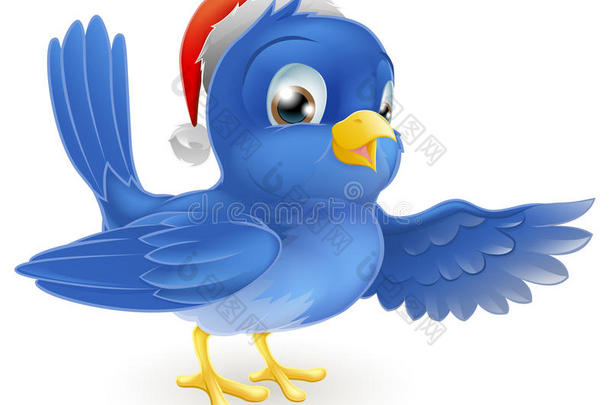 圣诞老人帽子指向蓝鸟