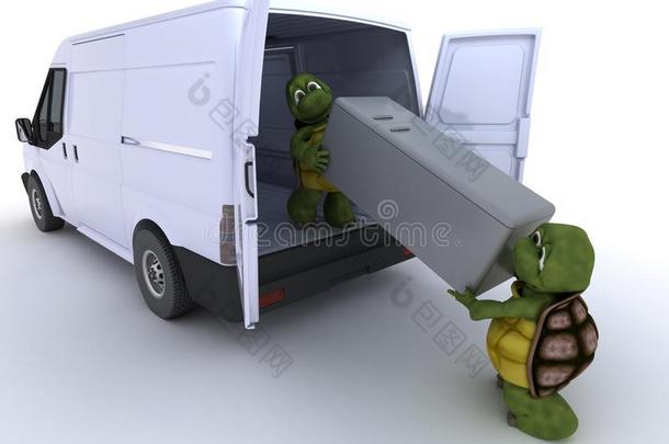 乌龟把冰箱装进货车里