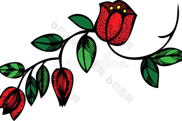 红色郁金香和叶子花卉设计